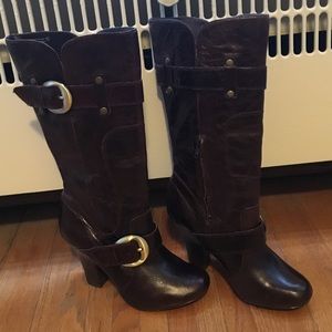 Dark brown leather naughty monkey heeled boots