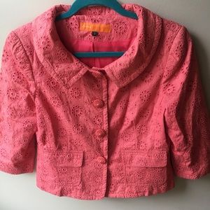 Cynthia Steffe Pink Eyelet Crop Jacket