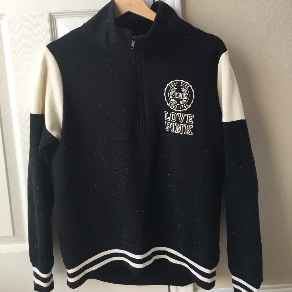 PINK black and white half zip hoodie