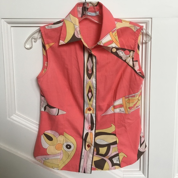 Emilio Pucci Colorful Button Down Sleeveless Top