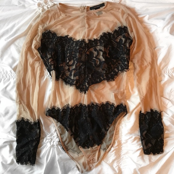 Black eyelash lace mesh sheer bodysuit - Picture 4 of 7