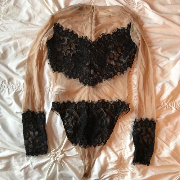 Black eyelash lace mesh sheer bodysuit - Picture 5 of 7