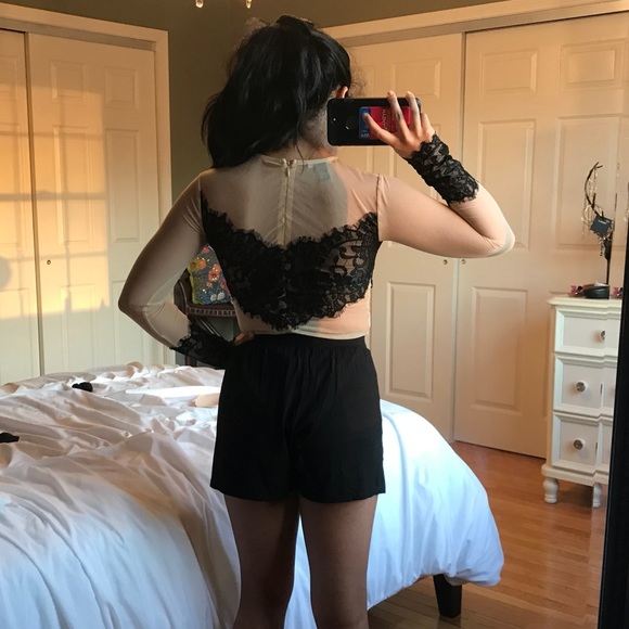 Black eyelash lace mesh sheer bodysuit - Picture 3 of 7