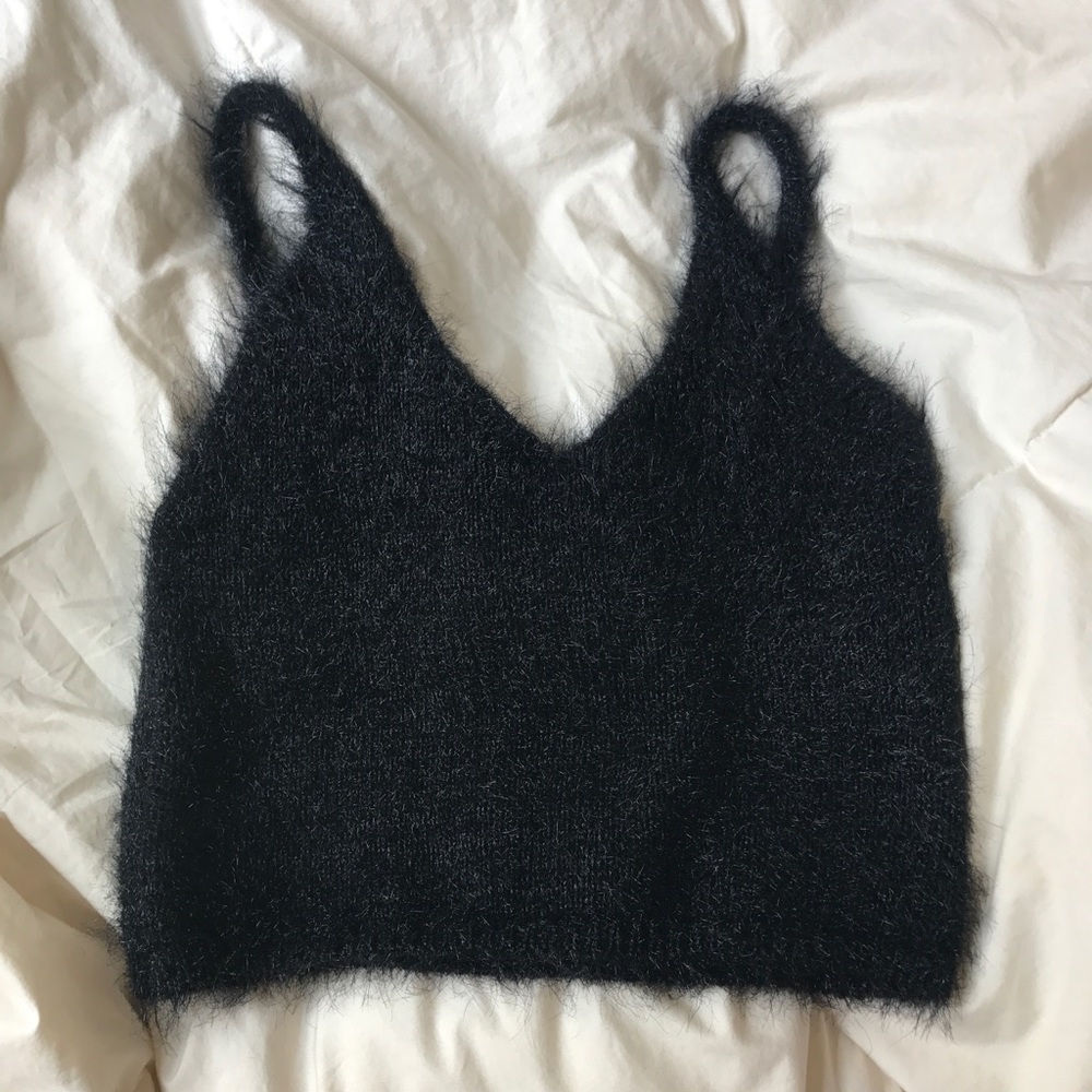 Fuzzy Black Tank Top - Urban Outfitters