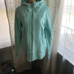 Aqua jacket with hood tunic length
