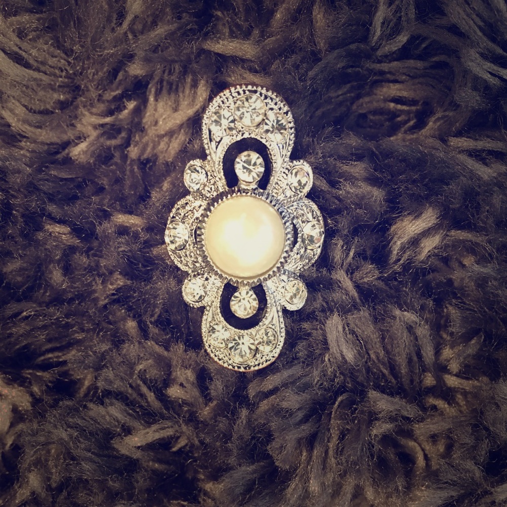 Faux pearl and diamond ring