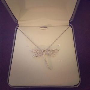 Sterling silver/diamond chip dragonfly necklace