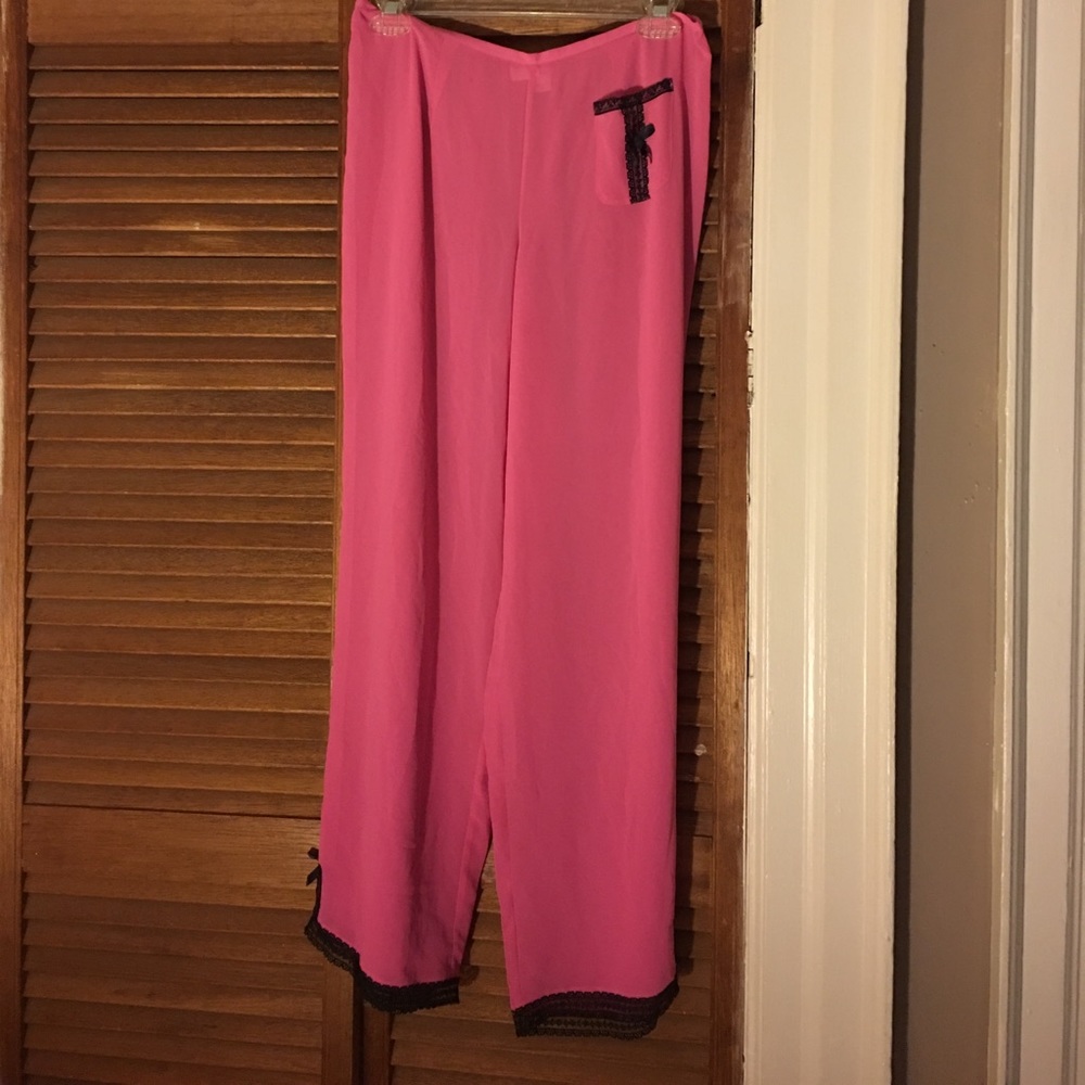 Pink sheer pajama pants by Victoria's Secret.