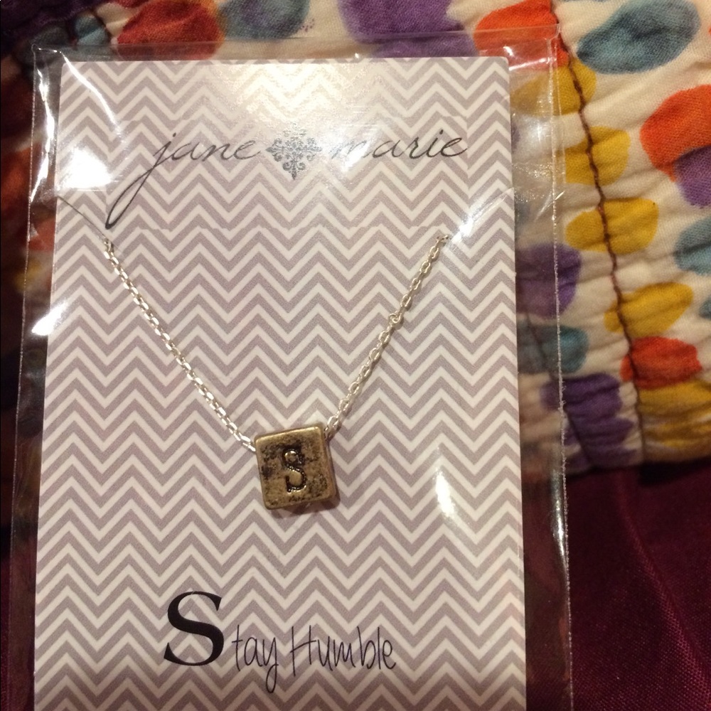 NWT Jane Marie "S" initial block necklace