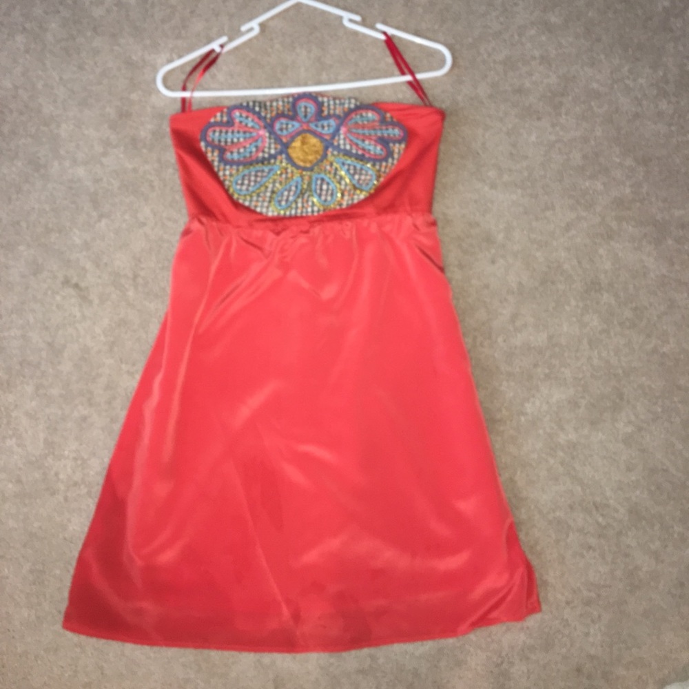 Orange embellished strapless dress