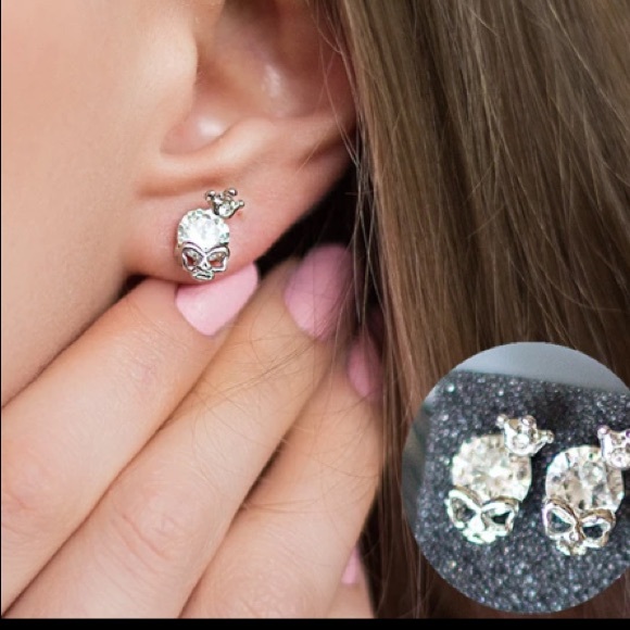 Sapphire Skull Stud Earrings - Picture 2 of 2