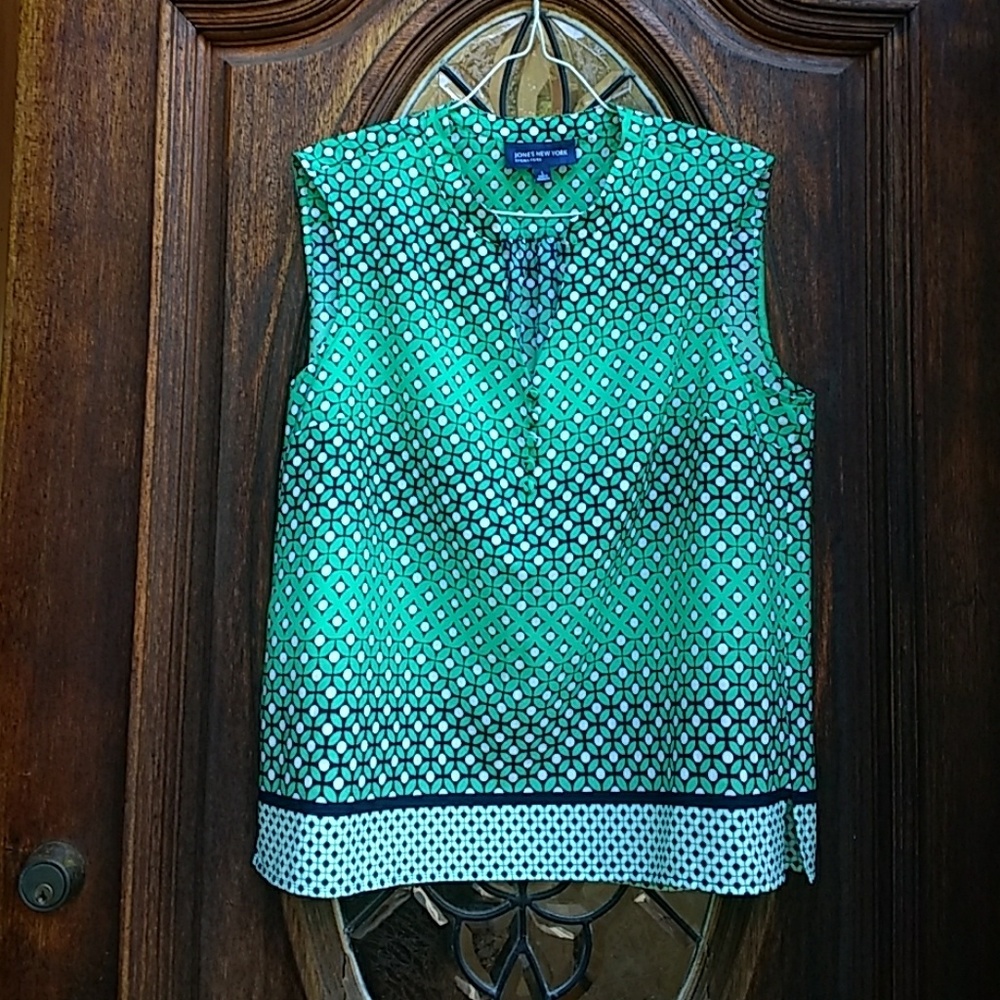 Jones New York Sleeveless Green Print Top L