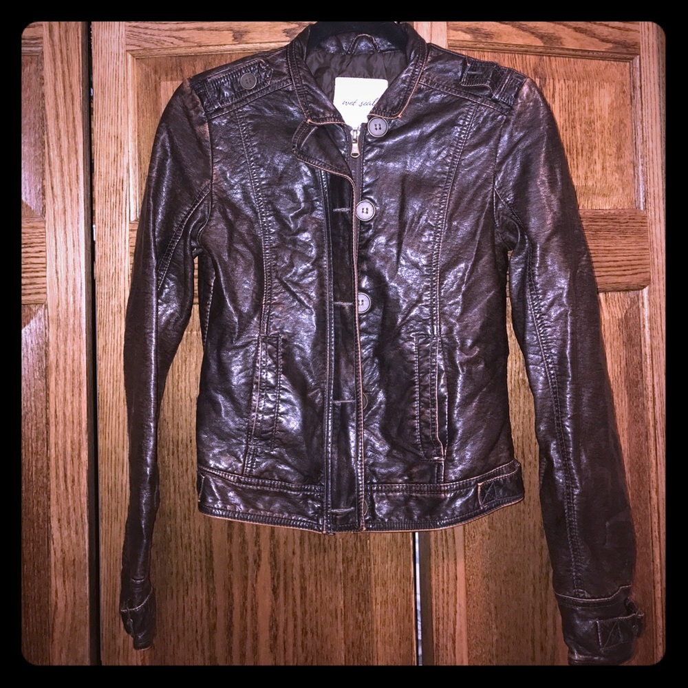 Brown Faux Leather Jacket Size M