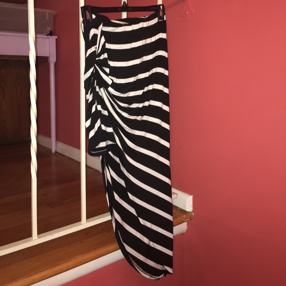Asymmetrical black and white striped skirt