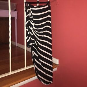 Asymmetrical black and white striped skirt
