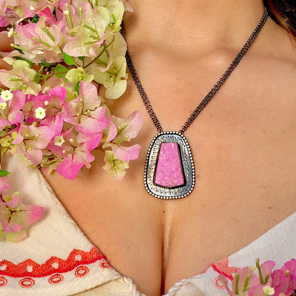 SALE! STERLING PINK DRUZY NECKLACE & EARRING *SET!