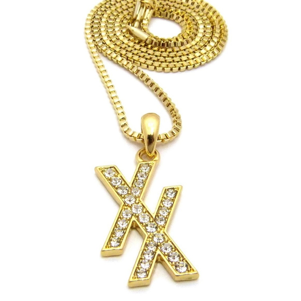 Iced Out XX Initial Pendant w/ 24" Box Chain set