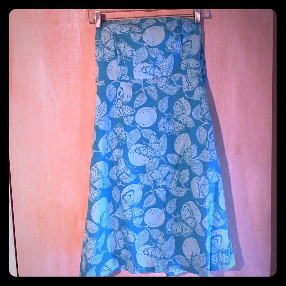 Lilly Pulitzer strapless, tie back blue dress