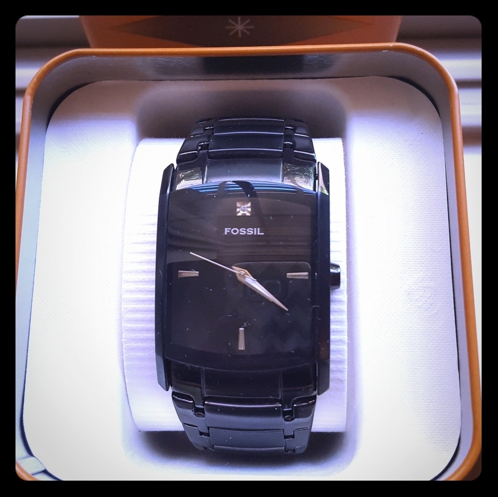 Men's Black Fossil watch
