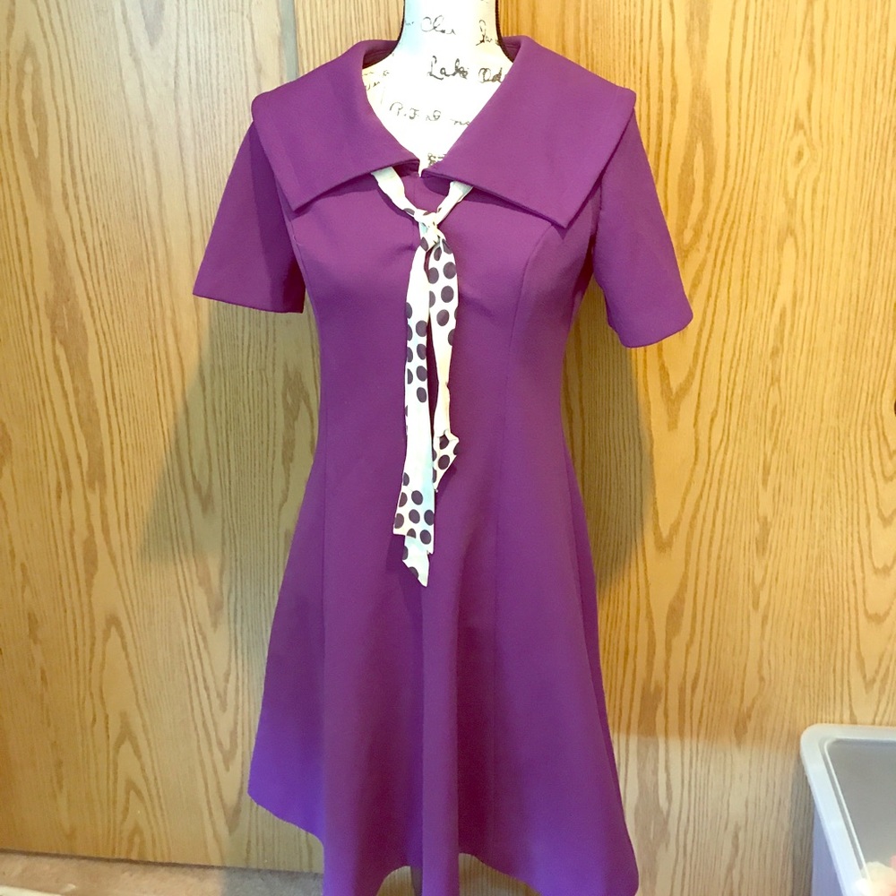 True vintage Mod librarian type dress w/ascot