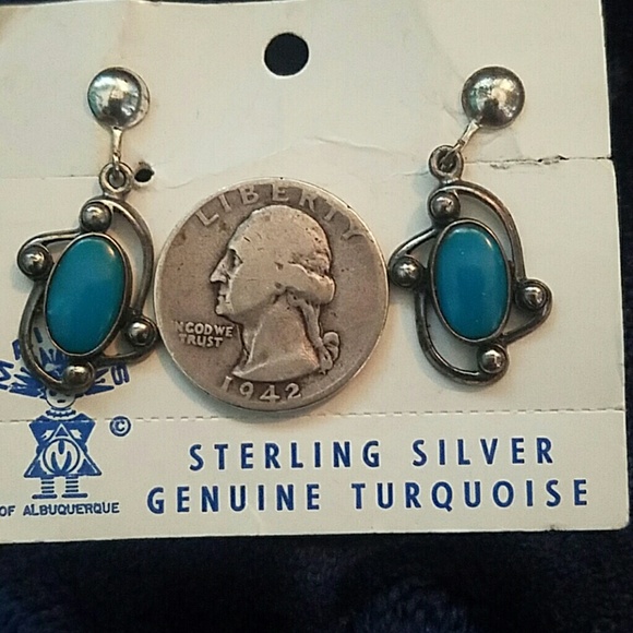 Sterling silver turquoise earrings native american - Picture 3 of 3