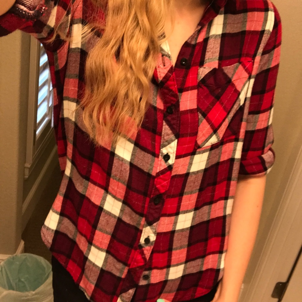 Blk, Red, & White Flannel Shirt