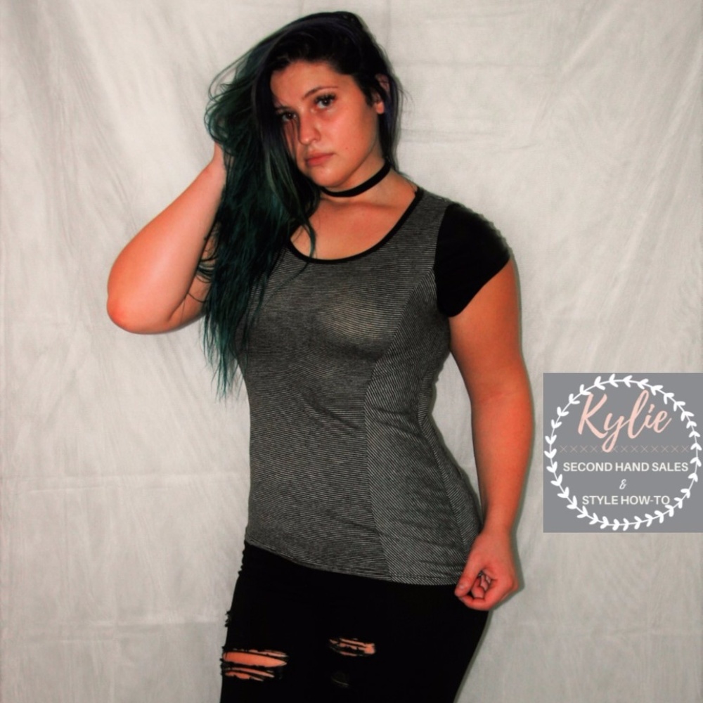 Fitted Striped Tee with Leather Detailing