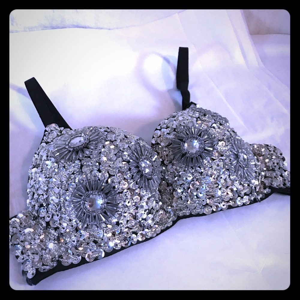 HP๐ NWT. Silver Sequin Bra. - Picture 3 of 5