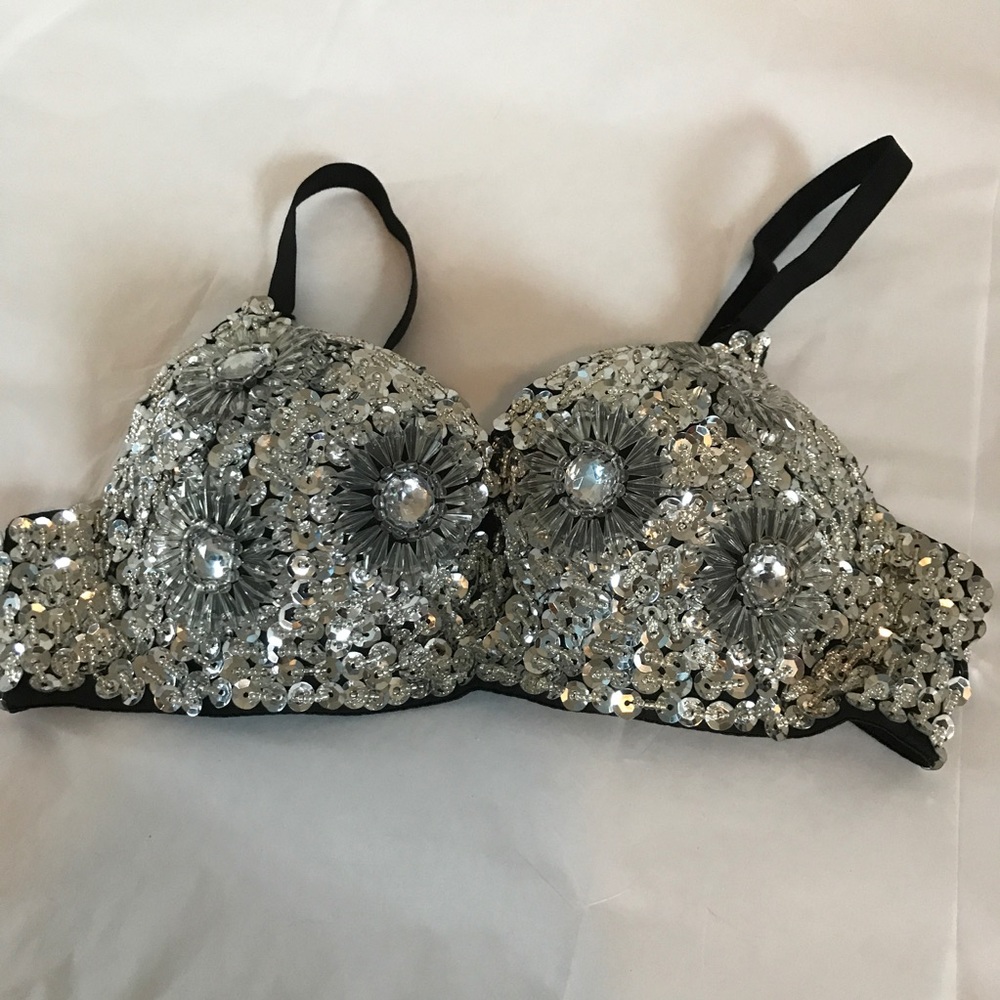 HP๐ NWT. Silver Sequin Bra. - Picture 4 of 5