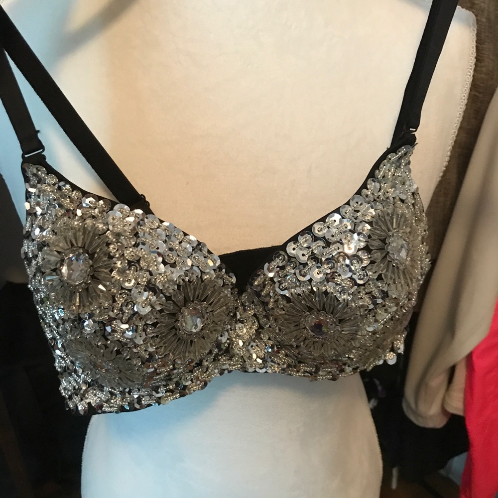 HP๐ NWT. Silver Sequin Bra. - Picture 2 of 5