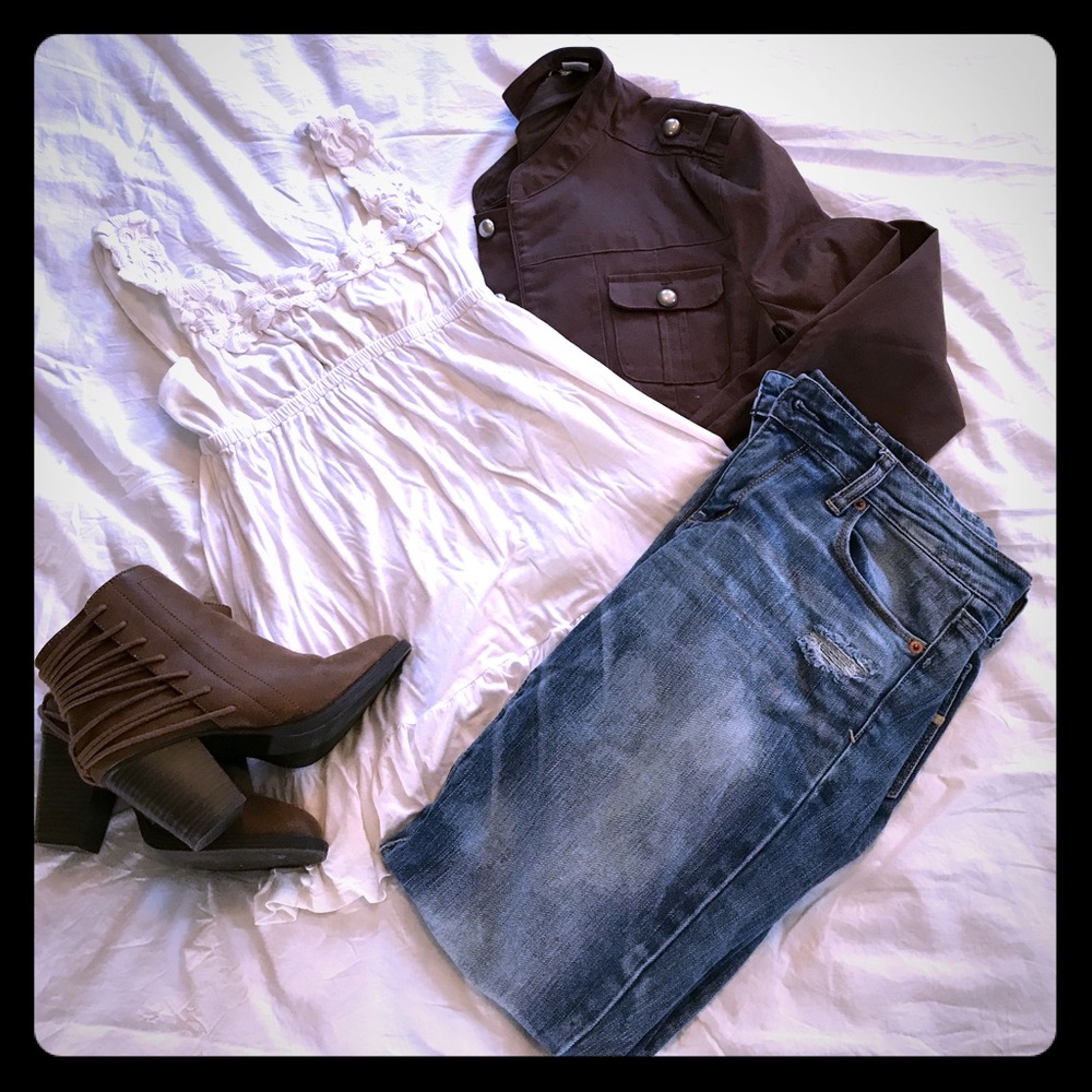 UO, Lush, White Babydoll Tank Top