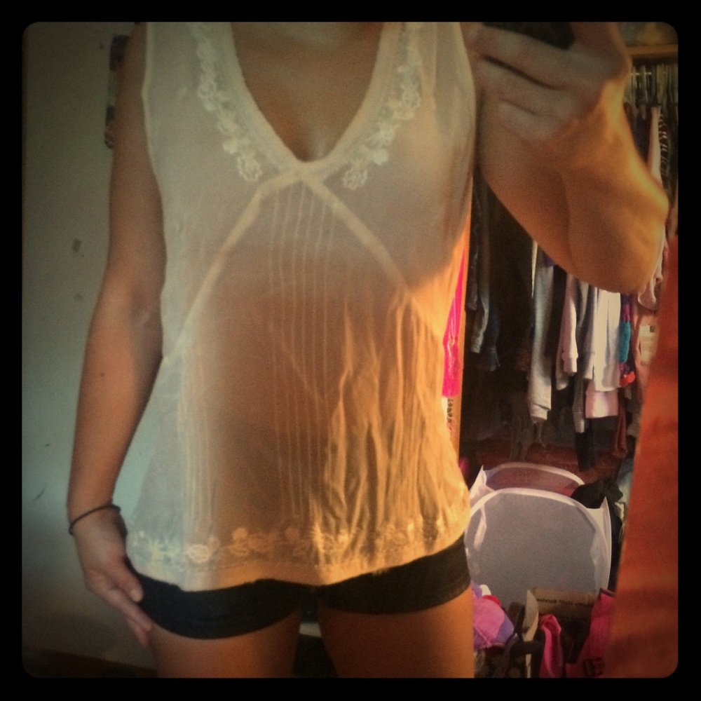 Embroidered sheer cream top