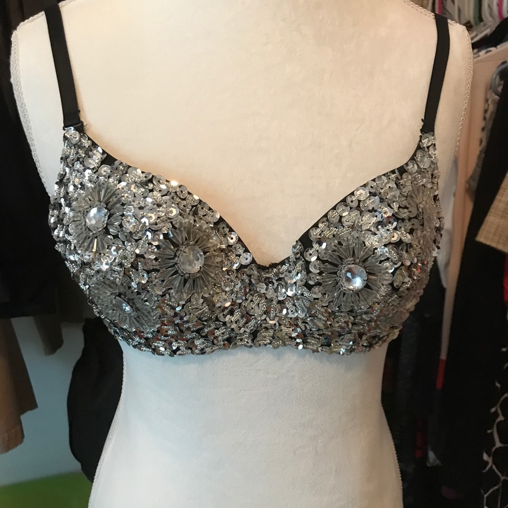Silver Sequin & Beaded Bra. Size 36/B. New! - Picture 3 of 4
