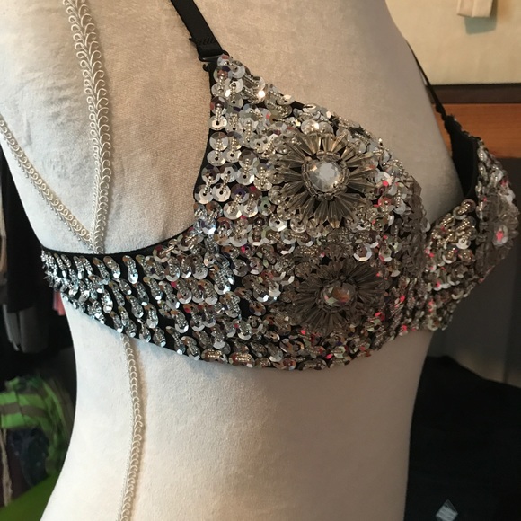 Silver Sequin & Beaded Bra. Size 36/B. New! - Picture 2 of 4