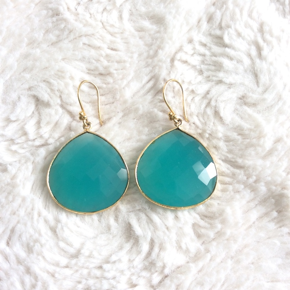 Natural Aqua Chalcedony 24kt Earrings