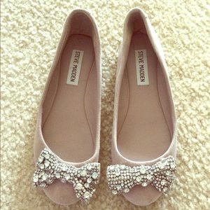 Blush pink bow flats