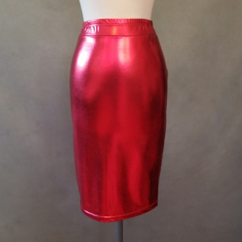 Sample Sale Metallic Red Stretch Pencil Skirt