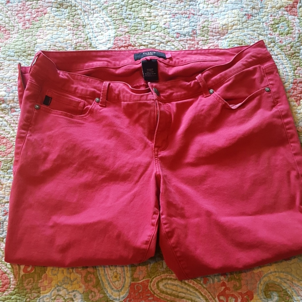 Red Ankle Length Jeans