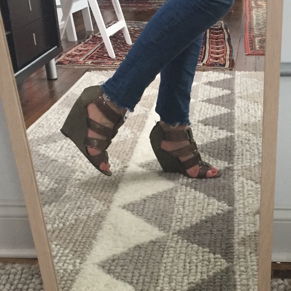 Elizabeth and James Olive Green Wedges
