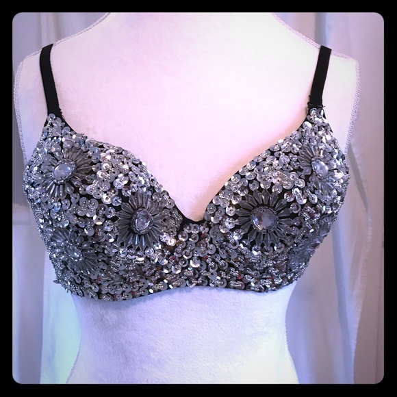 🎉HP🎊 NWT 38/B sequined and Beaded Silver Bra - Picture 5 of 5