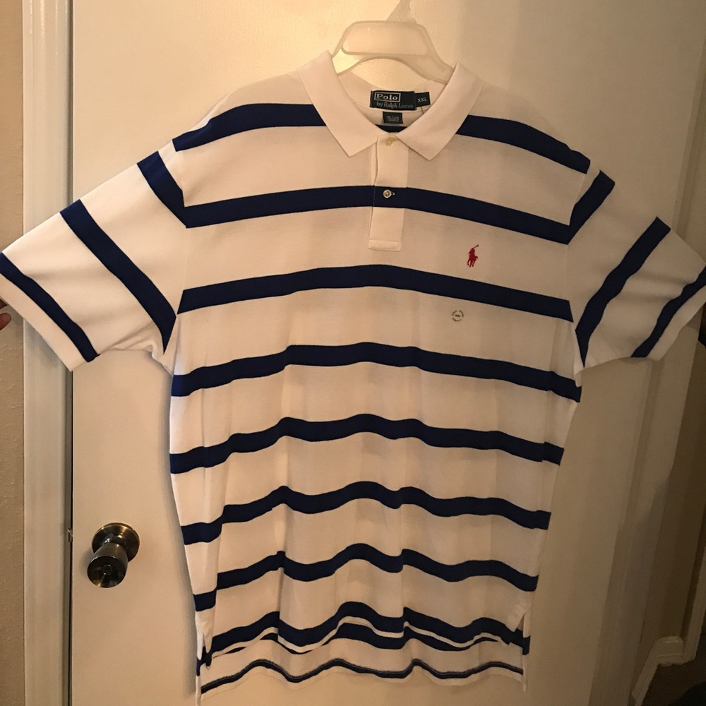 Polo Shirt/ white with blue stripes and red polo