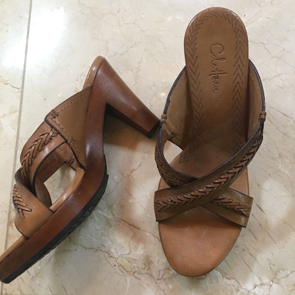 Cole Haan Camel Colored Wood Kitten Heels