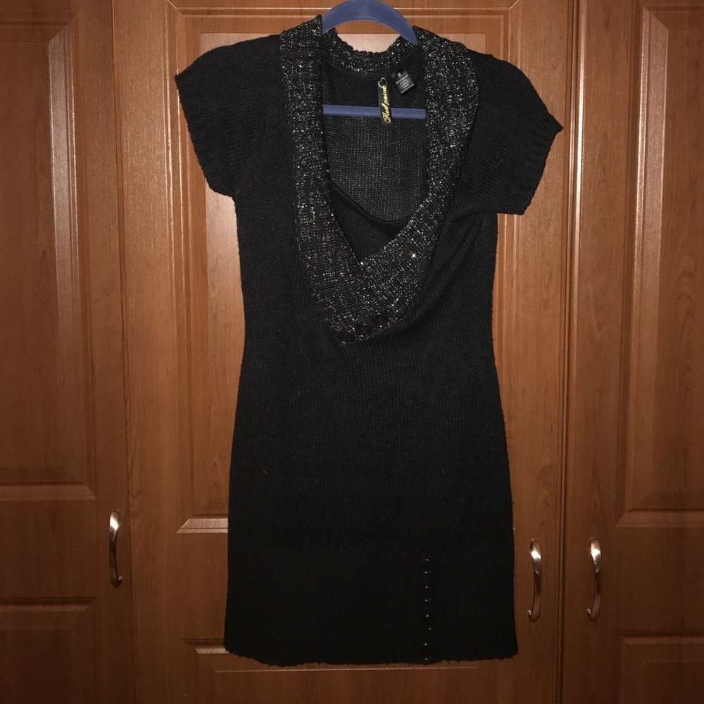 new short sleeve sweater dress silver threaded