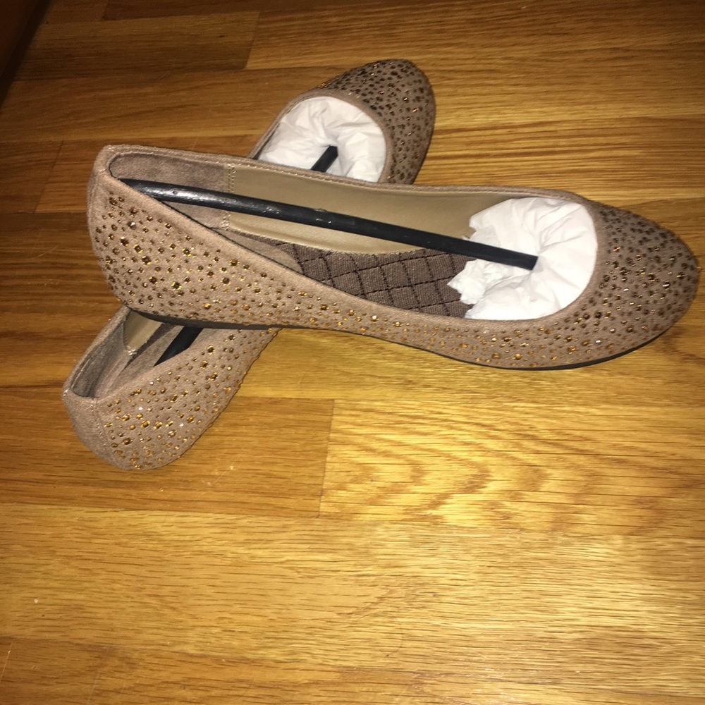 MIA gold embellished flats, new in box