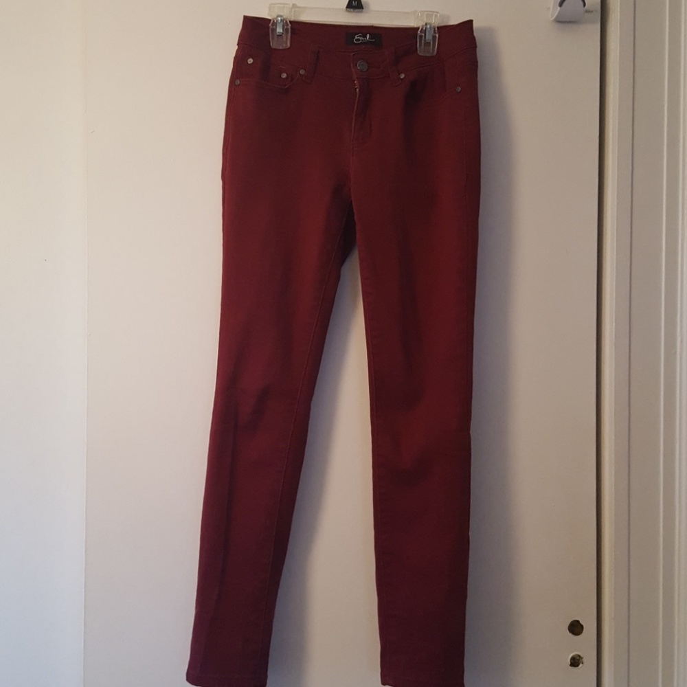 Red skinny jeans