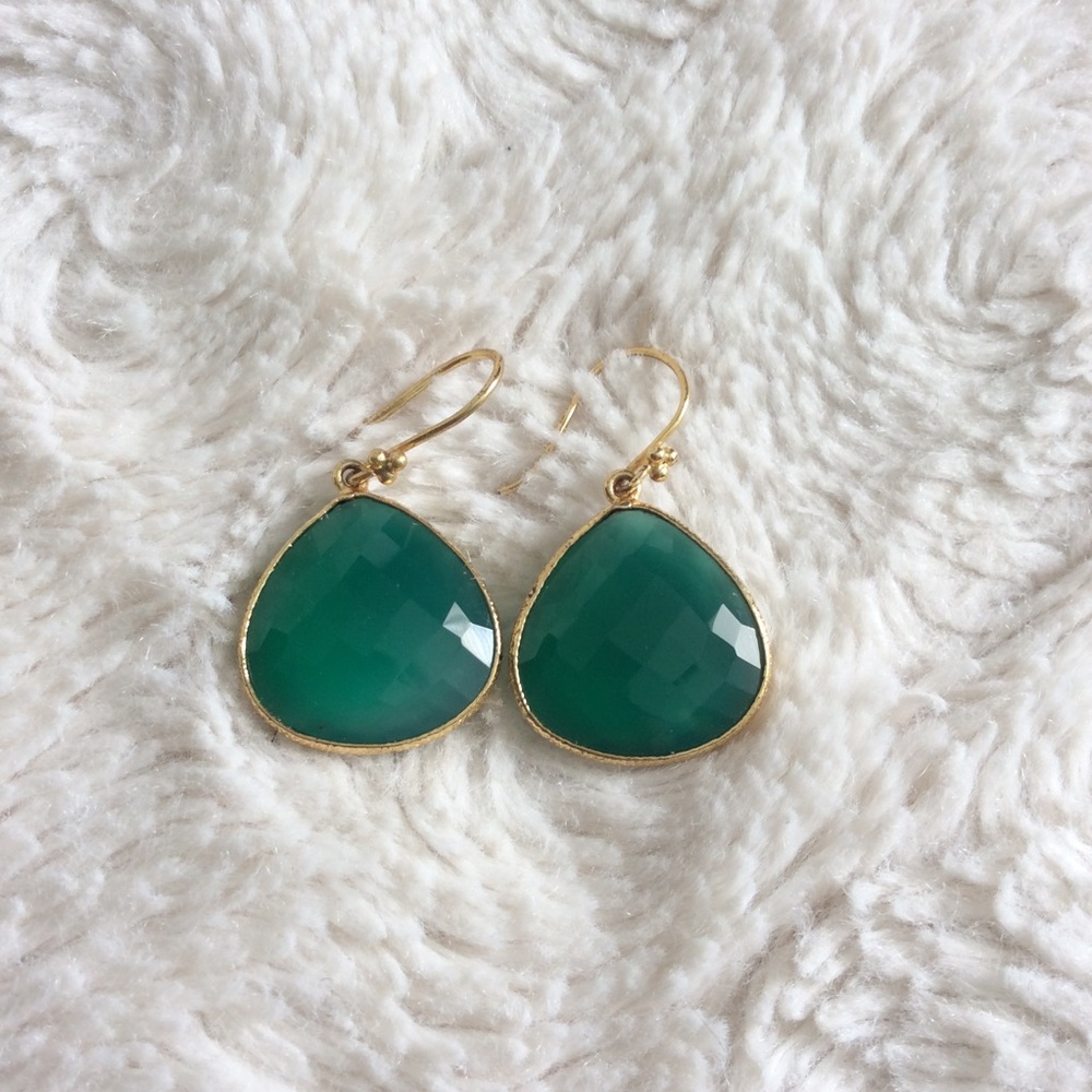 Green Onyx Plated 24kt Gold Earrings