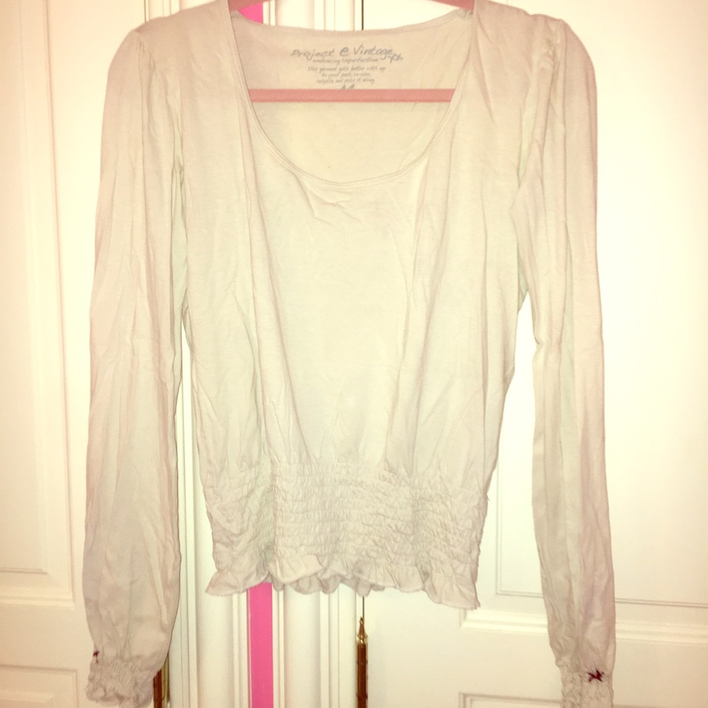 Beige long sleeve shirt designs/ slight ruffles