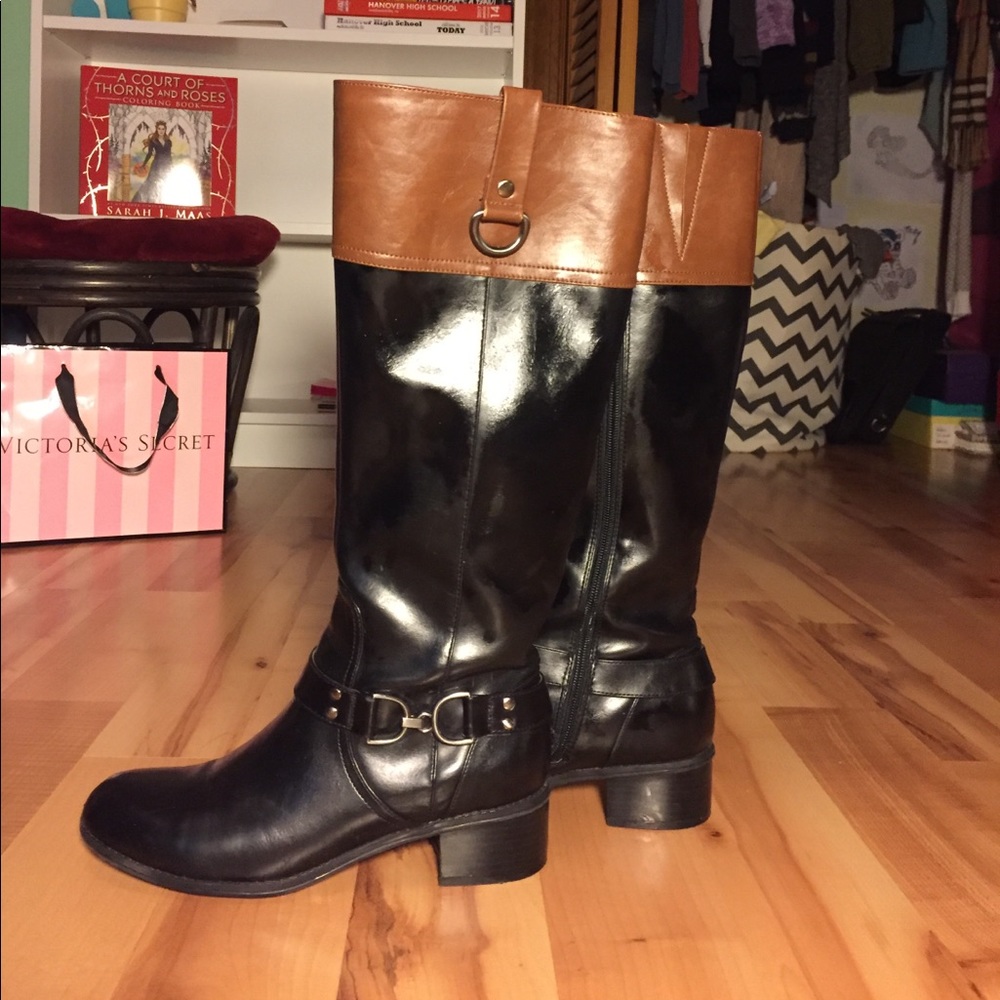 Bandolino Brown/Black Colorblock Riding Boots