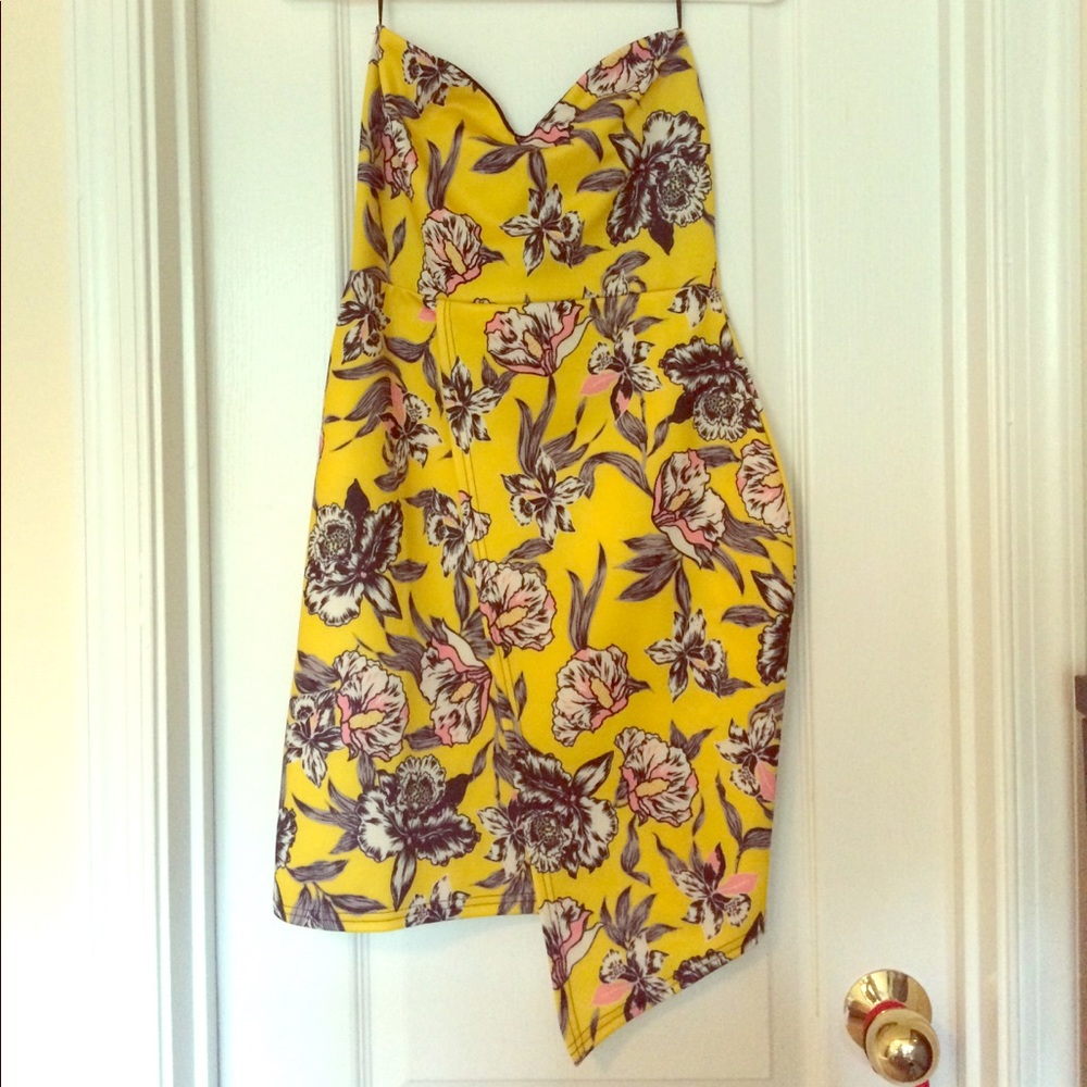 Strapless yellow floral dress