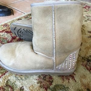 Tan uggs with custom rhinestoning